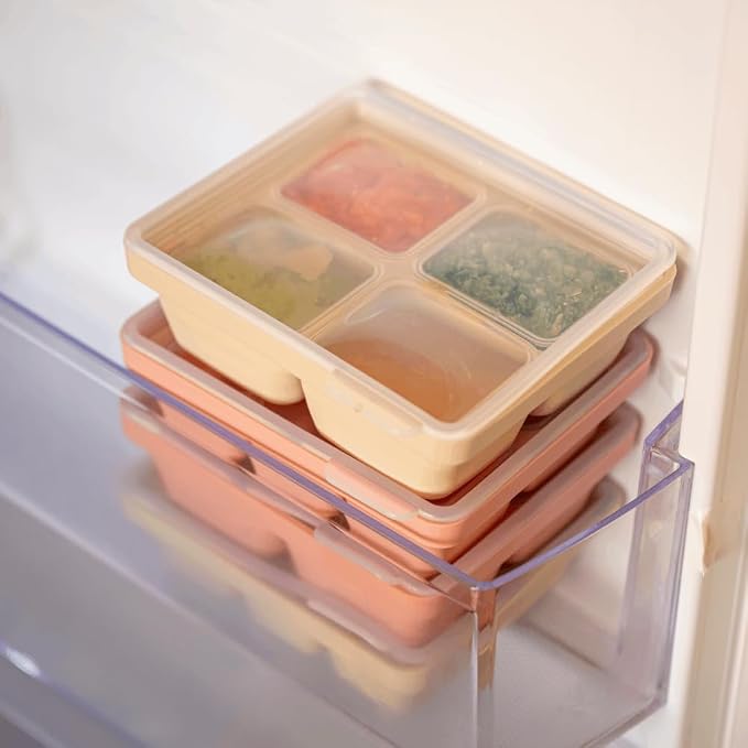 Silicone Freezer Tray, Made in Korea, Meal Prep & Food Storage Cubes with Lid for Purees, Soups, Fruits, Vegetables, Breastmilk (Terracotta Rose, 4 Cube - 12.17oz)