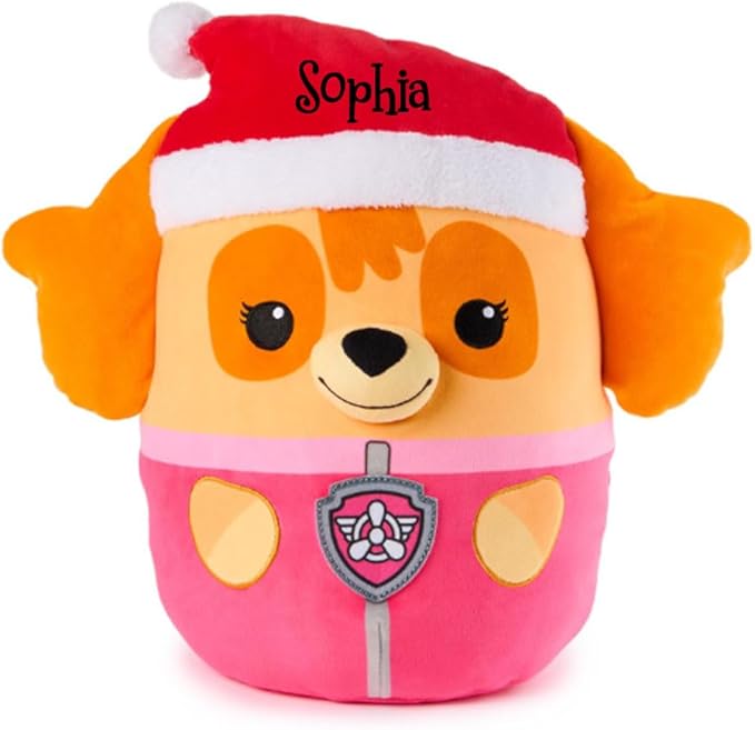 Personalized PAW Patrol Winter Holiday Puppy Squish Plush - 12 in (Personalized Skye with Santa Hat)