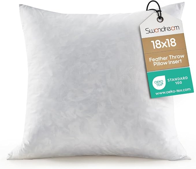 18x18 Feather Throw Pillow Insert, Decorative Pillow Insert for Covers, Fuller Fit with Soft Support for Bed and Couch