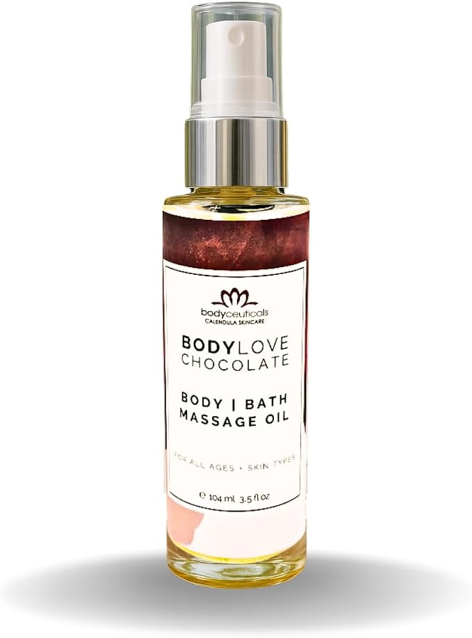 Chocolate BodyLove Massage Oil – 100% Food-Grade, Organic Hydrating Body Oil with Calendula – Non-GMO, Vegan, Gentle on Sensitive Skin – 3.5 oz