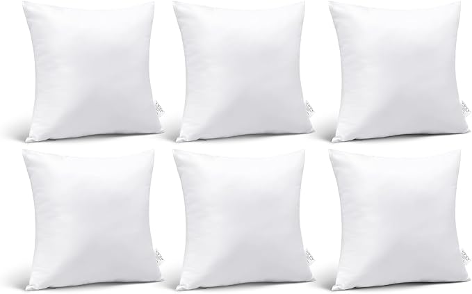 OTOSTAR Throw Pillows Inserts 18x18 Inches, Set of 6 Square Form Cushion Stuffer for Couch, Sofa, Bed - Indoor Decorative Pillows Inserts - White