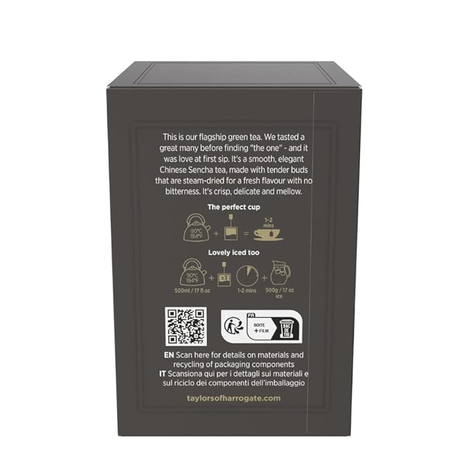 Taylors of Harrogate Pure Green Tea Individually Wrapped Bags, 20 Count (Pack of 6), Delicate, Mellow and Crisp, Caffeinated, Enjoy Hot or Iced, 120 Teabags Total