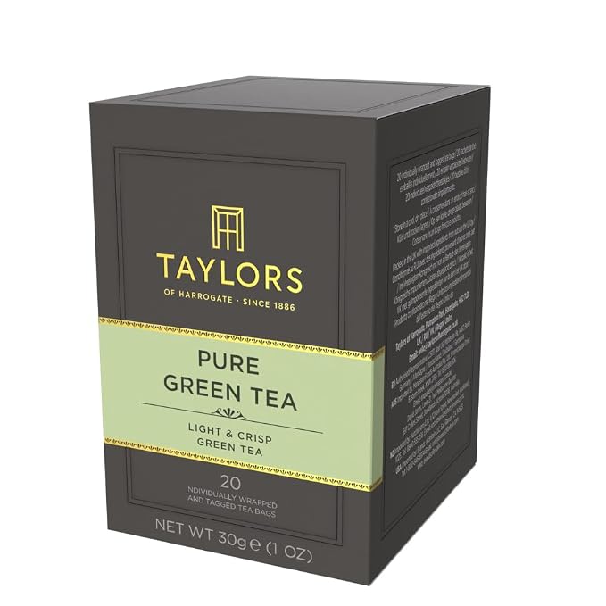 Taylors of Harrogate Pure Green Tea, Individually Wrapped Bags, 20 Count (Pack of 1), Delicate, Mellow and Crisp, Caffeinated, Enjoy Hot or Iced, 20 Teabags