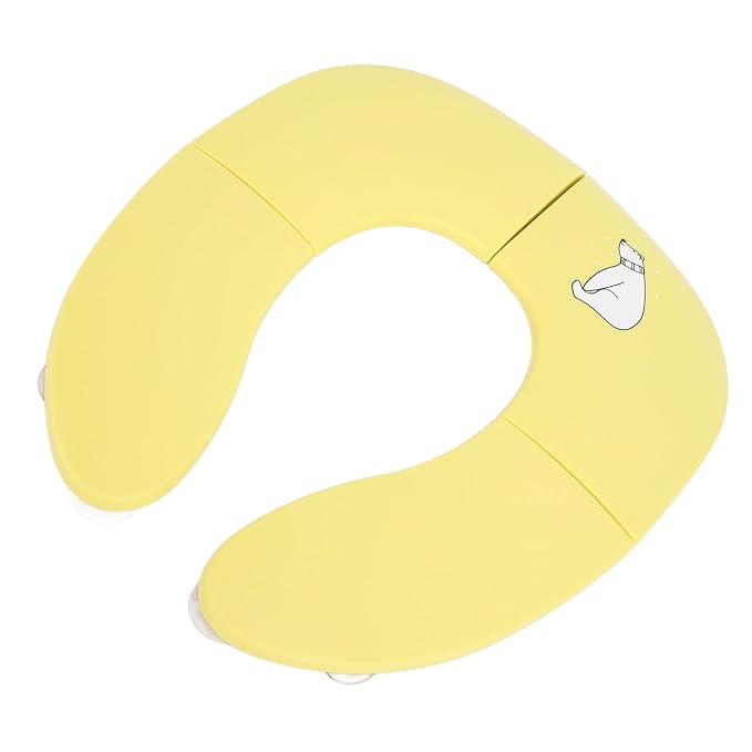 Fafeicy Kids Toilet Training Folding Travel Potty, PP Portable Toilet Cover with Non Slip Suction Cups, Foldable Cartoon Potty Seat for Outdoor Travel and Toddlers 35 X 29cm (Yellow)