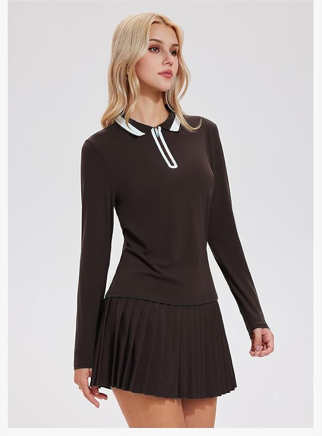 Tennis Skirt Sets for Women Zipper Color Block High Waisted Golf Polo Two Piece Skirt Set Women 2 Piece Outfits