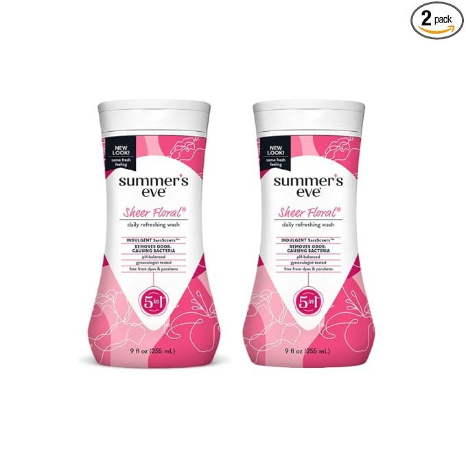 Summer's Eve Sheer Floral Feminine Cleansing Wash, Daily Intimate Wash, Removes Odor, pH Balanced, Gentle for Sensitive Skin, 9 Ounce (Pack of 2)