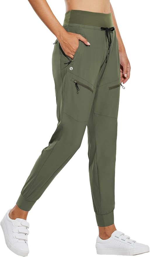 baleaf Womens Lightweight Hiking Pants Water Resistant Quick Dry Joggers with 5 Zipper Pockets UPF 50+ for Travel Hiking