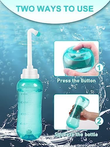 Portable Bidet with Intimate Washcloths - Bidet Sprayer with 2 Nozzle for Wash and Anal Douche, Bottle BPA-Free for Care (Green)