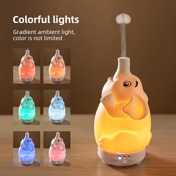 Rotating Elephant Essential Oil Diffuser 2 Modes | 2 Spray Modes, Colorful Gradient Lights, Ultrasonic Quiet Design, Decor Humidifier for Home Bedroom Office