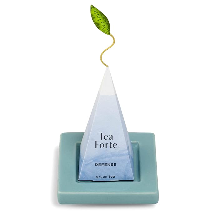 Tea Forte Gift Set with Cafe Cup, Tea Tray, Mini Presentation Box with 10 Handcrafted Pyramid Infuser Tea Bags, Wellbeing Tea