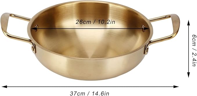 Gold Korean Ramen Pot Korean Ramen Noodle Pot With Handles, Stainless Steel Everyday Pan, Golden Korean Cooking Pot For Soup, Noodle, Pasta, Home And Outdoor (Inner diameter 26cm)