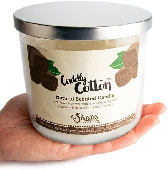 Cuddly Cotton Scented Natural 3 Wick Candle, Essential Fragrance Oils, 100% Soy, Phthalate & Paraben Free, Clean Burning, 14.5 Oz.
