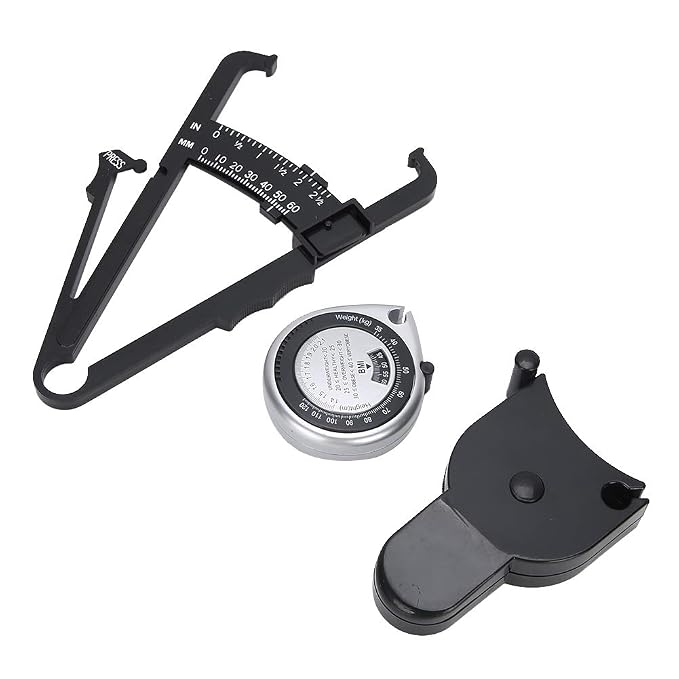3 Piece Metric Body Fat Tester with Retractable Caliper & Waist Measurement Tape for Fitness & Activity Monitoring, Body Composition Analysis