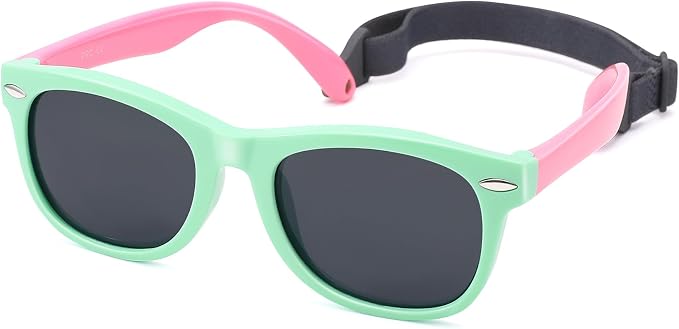 Polarized Baby Sunglasses with Strap - Unbreakable Flexible Infant Sunglasses for Toddlers Age 0-24 Months