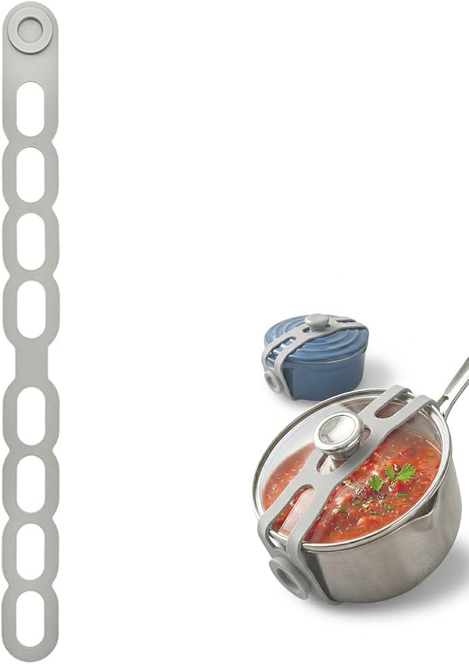 21.5in Reusable Silicone Latch Strap - Universal Slow Cooker Lid Holder & Strap for Transport, Heavy Duty Elastic Tie for Bento Box, Yoga Mat & Luggage, BPA-Free (Grey-1PCS)