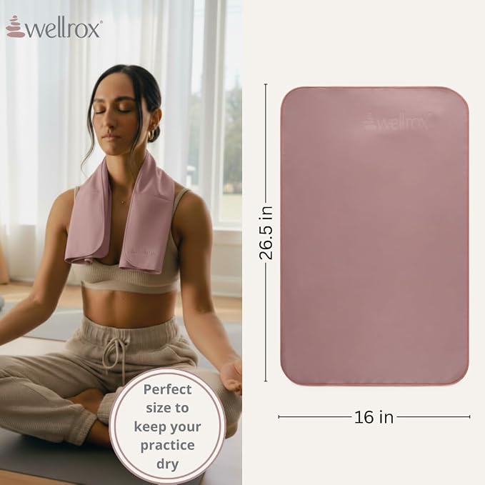 Wellrox Microfiber Yoga Hand Towel – Super Soft, Quick-Dry, Non Slip Yoga Towel for Hot Pilates, Gym & Workouts (26.5" x 16", Rose)