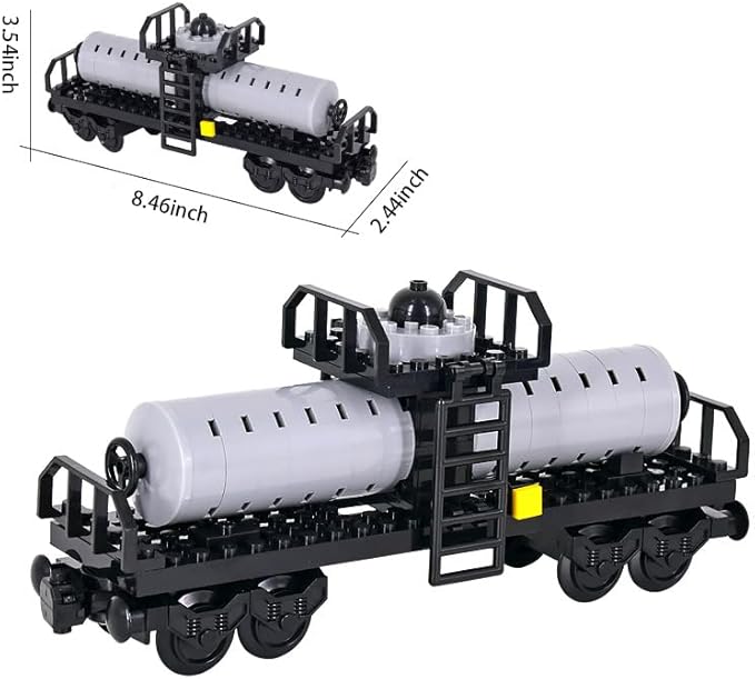 Freight Train Cars Building Block Set，Tanker Truck DIY Building Model, Compatible with Railway Track Building Accessories，Top Present for Boys and Girls (Tank Truck)