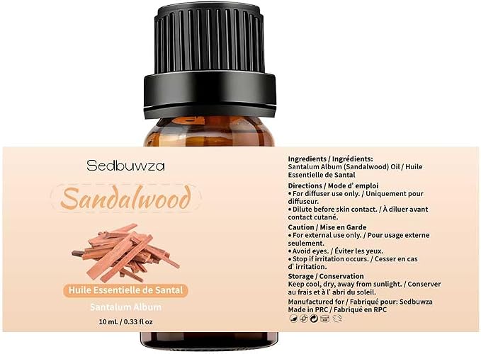 Sedbuwza Sandalwood Jasmine Essential Oil Set, Sandalwood Fragrance Oil Jasmine Scent Oil Set for Diffuser, Aromatherapy, Massage, Soap, Candle Making 2 x 10 ml