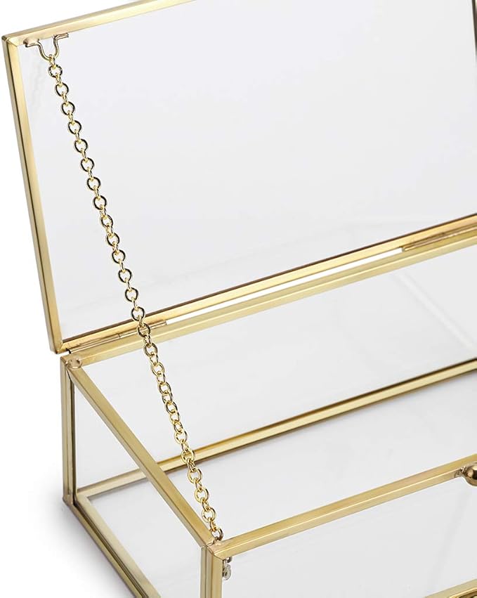Hipiwe Vintage Glass Keepsake Box, Rectangle Jewelry Display Organizer Case | Vanity Lidded Box Home Decor Accent Decorative Boxes for Storage Trinket Rings Bracelet