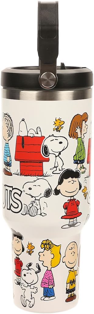 Bioworld Peanuts All-Over Character Print White 40 Oz Stainless Steel Water Bottle