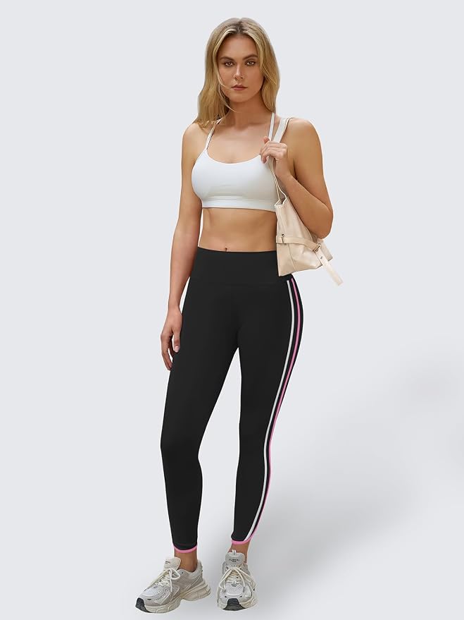 Aoysky Womens Buttery Soft Workout Leggings 25" Side Stripes High Waisted Full Length Yoga Leggings