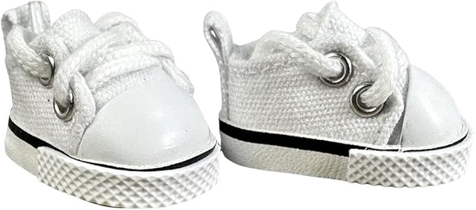 2 Pairs 17cm Doll Shoes, Lace-Up Canvas Sneakers Mini Shoes for 17cm Dolls, Fingerboard Shoes, Mini Finger Shoes, Clothing Accessory for 6.7in Dolls (White & Yellow)
