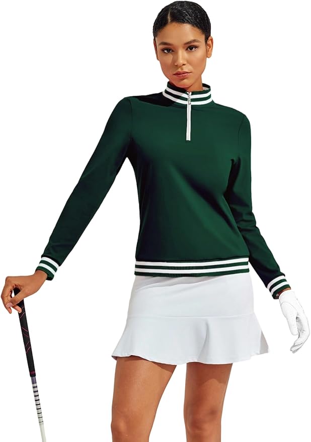 ACEGOLFS Womens Golf Polo Shirts Solid Long Sleeve Quarter Zip Pullover Shirt for Women UPF 50+ Rash Guard Ladies Workout Top