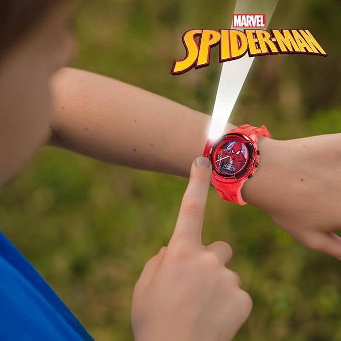 Marvel Spider-Man Flashlight Watch for Kids – Light-Up Fun with LCD Display, LED Flashlight, and Durable Silicone Band