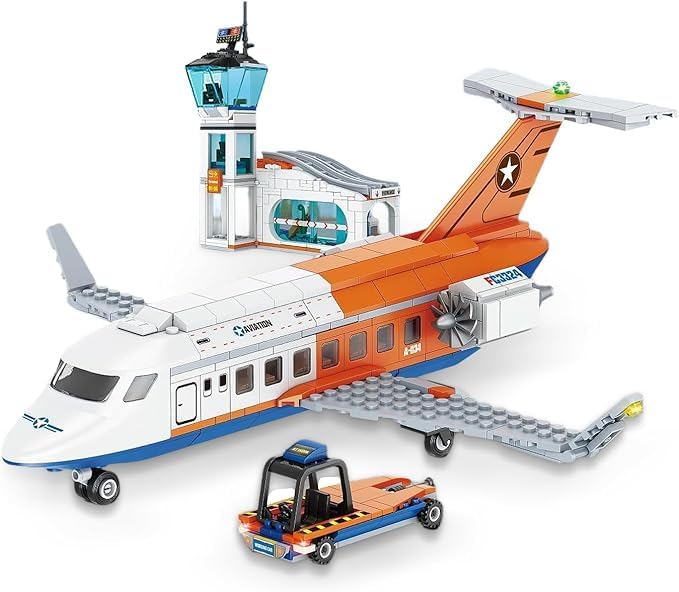 City Passenger Airplane Building Set, 697 PCS, STEM 3 in 1 Airport Plane Building Block Toy with Baggage Truck & Radar Tower, Fun Idea for Boys & Girls Ages 8+