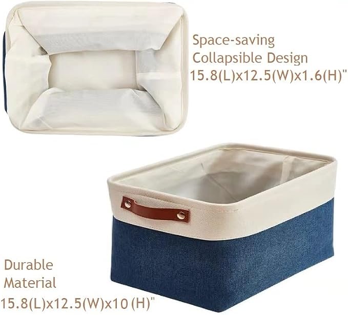 DECOMOMO Storage Bins, Extra Large Fabric Storage Baskets for Shelves 3Pack | 15.8 x 12.5 x 10 inches Decorative Linen Closet Organizers (Navy Blue & White)