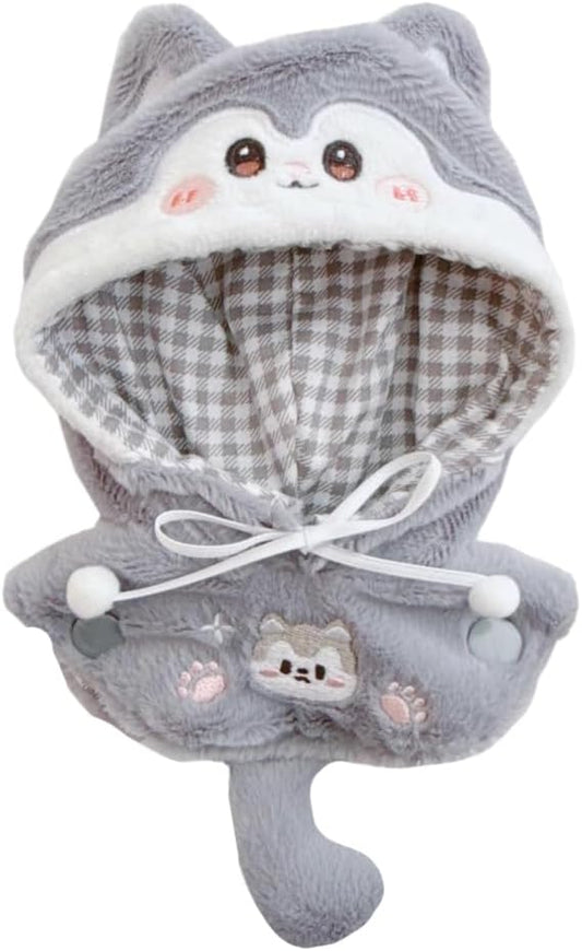 niannyyhouse 10cm-15cm Plush Doll Clothes Shark Puppy Bunny Cape Compatible with 17cm Labubu Doll (Gray)