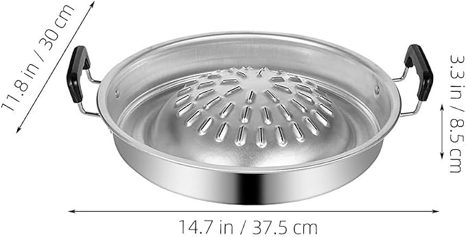 BESPORTBLE Thai Korean Bbq Grill Pan, Stainless Steel Barbecue Grill Tray Camping Bbq Pan Smokeless Roasting Pan Cooking Meat Vegetable Stovetop Plate for Outdoor 30cm