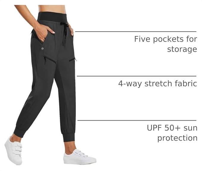 baleaf Womens Lightweight Hiking Pants Water Resistant Quick Dry Joggers with 5 Zipper Pockets UPF 50+ for Travel Hiking