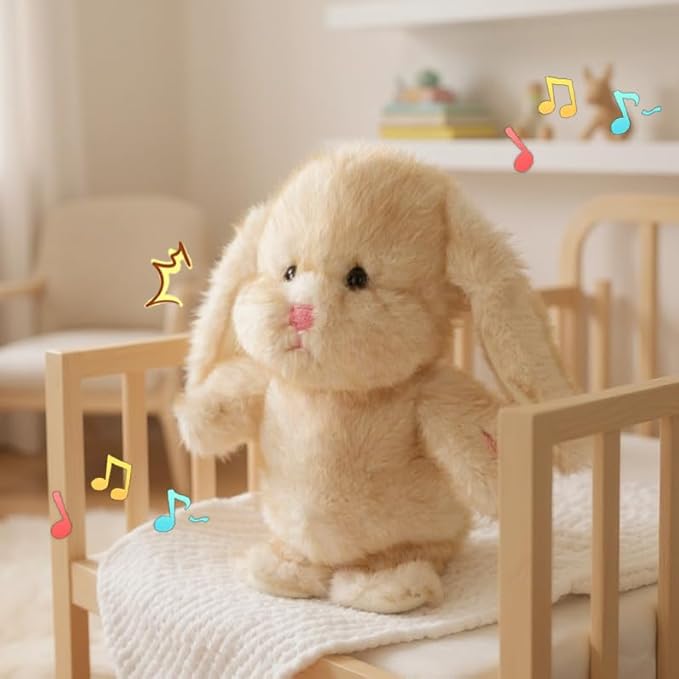 Easfan Talking Bunny Repeats What You Say Walking Singing Stuffed Animal Interactive Plush Toy Funny Animated Toy Speaking for Kids Toddlers Easter Birthday Gift,9''
