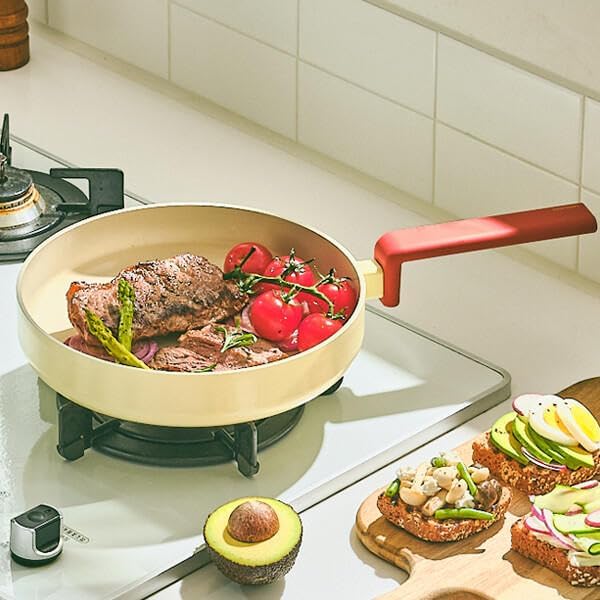 Neoflam Danish Forged 9.5" Stir Frying Pan with Handle, Kitchen Nonstick Ceramic Coating Tamagoyaki Omelet Skillet, Healthy Cooking Induction Compatible Cookware, Made in Korea (24cm)
