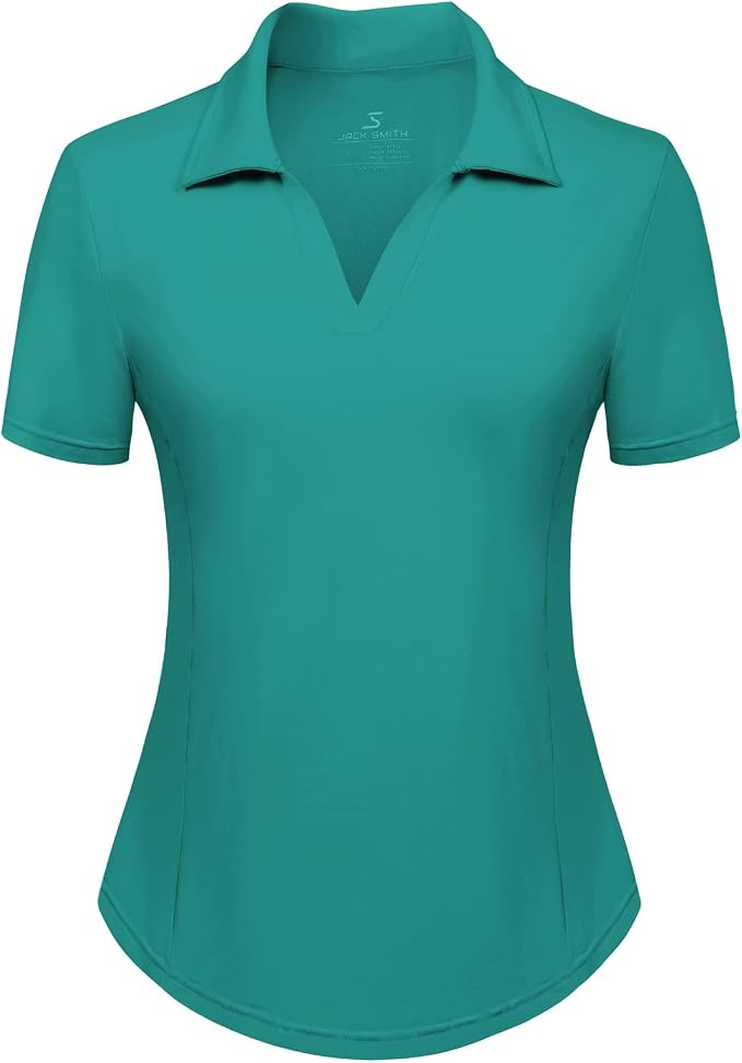 JACK SMITH Women's Golf Polo Shirt V Neck Short Sleeve Tennis Shirt Sun Protection Moisture Wicking Athletic Tops