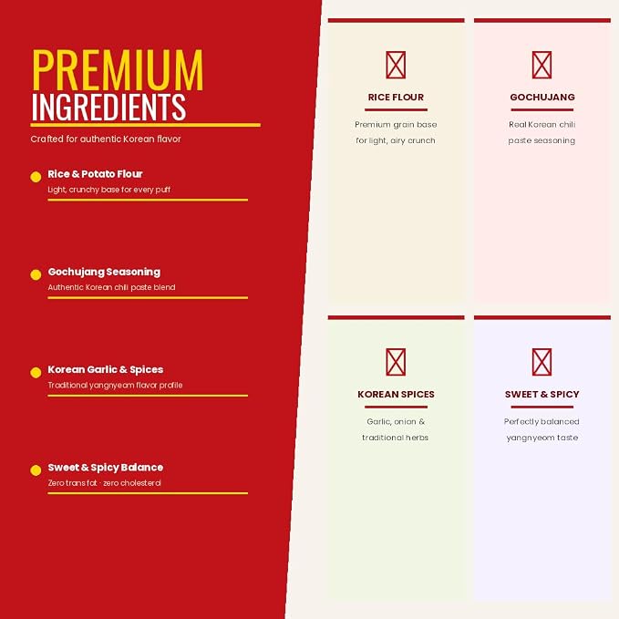 Premium Korean Sweet and Spicy Puffs | Authentic Korean gochujang seasoning crunch perfect for snacking for parties movie nights