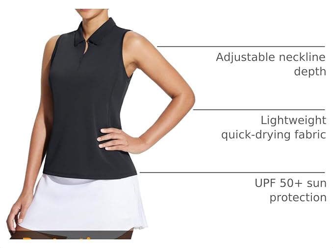 baleaf Women's Golf Shirts Sleeveless Polo Racerback with Zipper Collar | Upf 50+ Sun Protection; Racerback for Free Movement; Quick-Dry and 1/4 Zipper Collar.Perfect for Golf, Tennis and Pickleball
