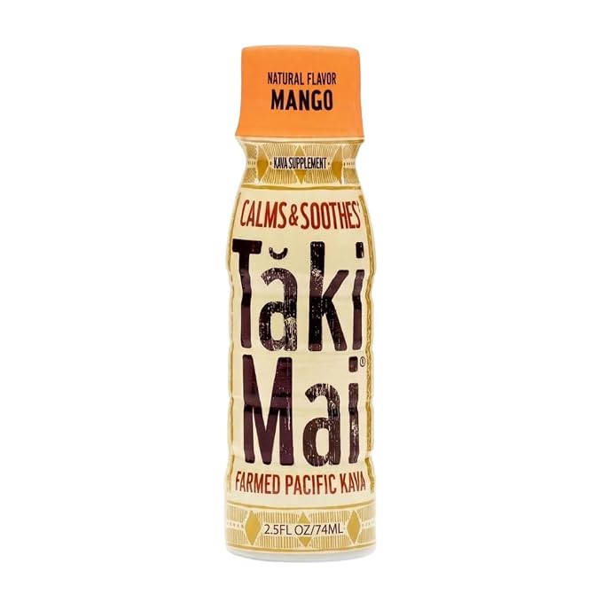 Taki Mai Mango Kava Kava 2.5 oz (6-pack) Shots – Noble Kava Root Drink, Ready to Drink for Stress Support & Relaxation, Fast Acting Herbal Support for Calming Better Sleep and Balanced Mood