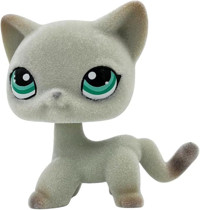 Custom Flocked Pet Shop Toy Fuzzy Animal Figure Short Hair Cat Kitty Kitten Deer OOAK (Gray #391)