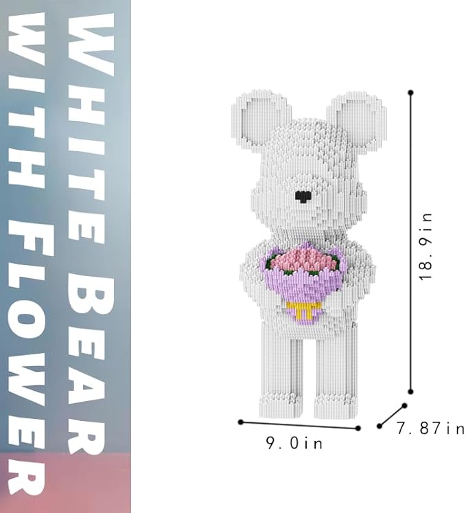 Bridal Bouquet Bear Building Block Set Violence Building Blocks, White Bear Micro Blocks(3827PCS) Gifts for Adults and Children