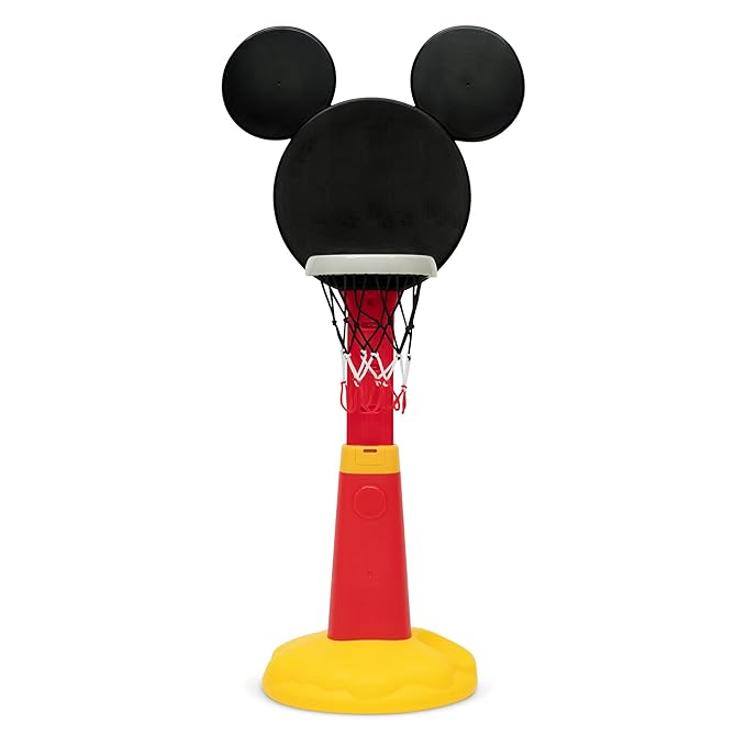 Delta Children Disney Mickey Mouse Plastic Basketball Set - Includes Basketball Hoop, 1 Basketball and Ball Pump, Red/Black