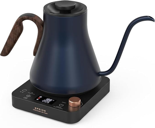 Epeios Electric Kettle, Gooseneck Electric Kettle with ±1°F Temperature Control, 1200W Rapid Heating for Pour Over Coffee & Tea, 304 Stainless Steel Interior, Auto Shut-Off, 0.9L, Blue