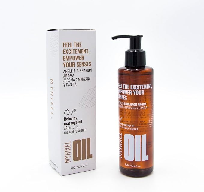 MYHIXEL Lightweight Massage Oil – 6.76 fl oz | Apple & Cinnamon Scent | Fast-Absorbing Body Oils for Women and Men | Hydrated Skin | Suitable for All Skin Types