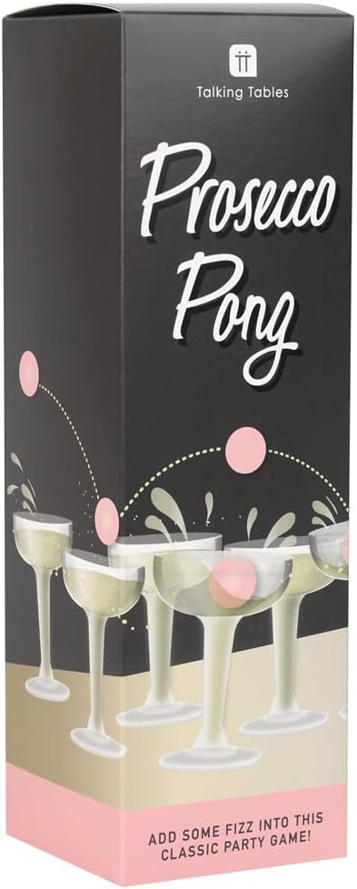 Talking Tables Prosecco Pong Drinking Party Game Includes Balls | Games for Bachelorette Party, Girls Night, Birthday, Bridal Shower, NYE, Christmas, 12 Glasses