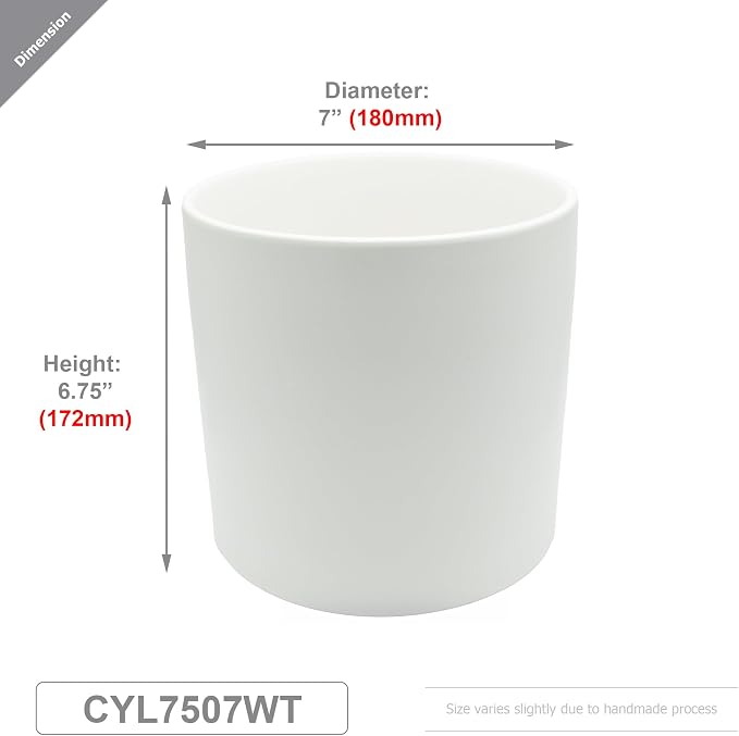 WGVI White Ceramic Cylinder Vase Width 7" Height 6.75", Flower Arrangements, Candle Holder, Terrarium Planter Pot, Storage Container Organizer, Pen Brush Holder, 1 Piece