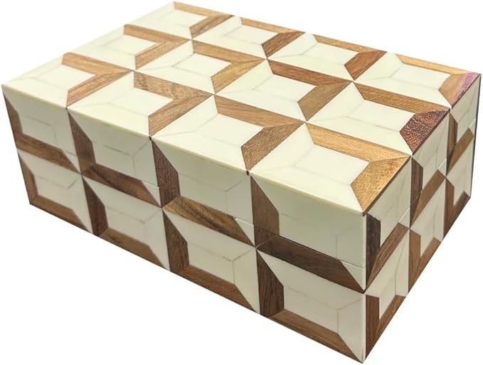 Perilla Home Home Decor Decorative Storage Wooden Box Small Organizer Stash Card Craft Treasure Tool Memory Trinket Keepsake Jewelry Box for Men and Women, Gifts For All, Brown and Off White (Felix)