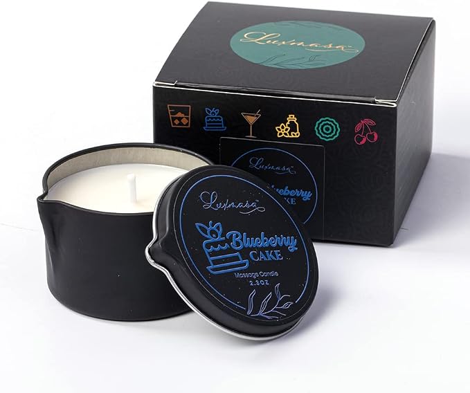 Organic Soybean Wax Massage Oil Candle, Blueberry Cake Scent | Essential Oil Infused, For Couples, Home Scented Candle for Relaxation, 2.35OZ