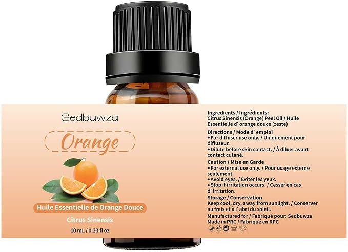 Sedbuwza Lemon Orange Essential Oil Set, Lemon Fragrance Oil Orange Scent Oil Set for Diffuser, Aromatherapy, Massage, Soap, Candle Making 2 x 10 ml