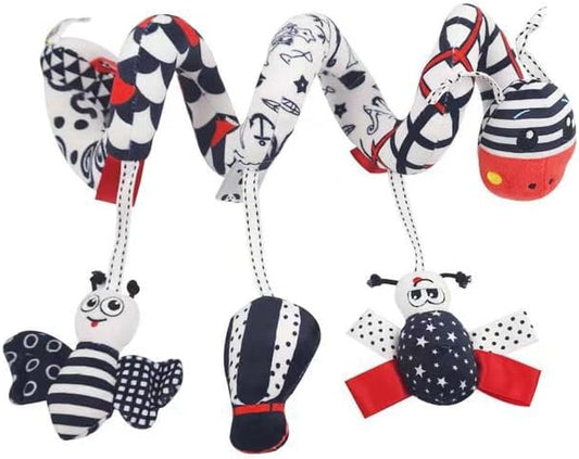 Spiral Car Seat & Stroller Activity Toy Baby Sensory interaction Cartoon toys Hanging Toys Black and White Giraffe with ringing bells_hanging or Wrapping around the infant bed or Strollea 04
